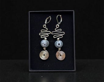 Spiral Silver Wire Earrings, Totemic Boho Jewelry, funky earrings