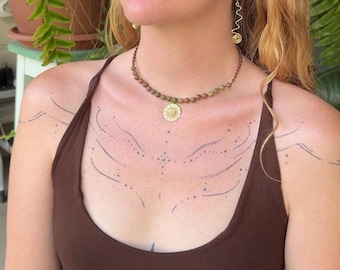 Sun Charm Choker, Crystal bead necklace, boho jewellery