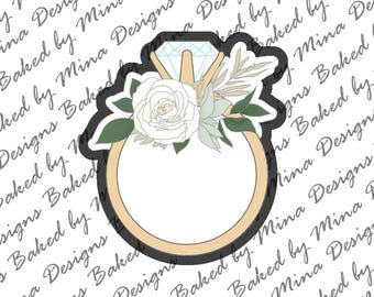 Diamond Ring with Florals Cookie Cutter STL File | digital download | digital file | engagement