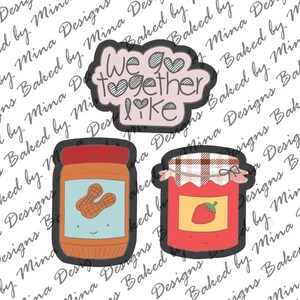 Peanut Butter and Jelly Cookie Cutter STL File | digital download | digital file | Valentine&#39;s Day | love | we go together like