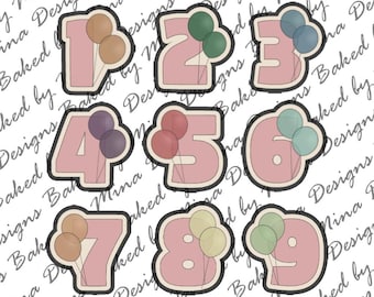 Number 1-9 with Balloons Cookie Cutter STL File | digital download | digital file