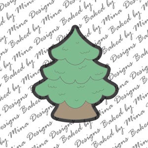 Op de afbeelding: Een groene kerstboom koekjesvormer met een bruine stam. De koekjesvormer is zwart omrand.