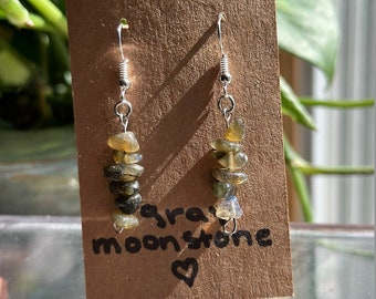 Gray Moonstone Crystal Hanging Earrings