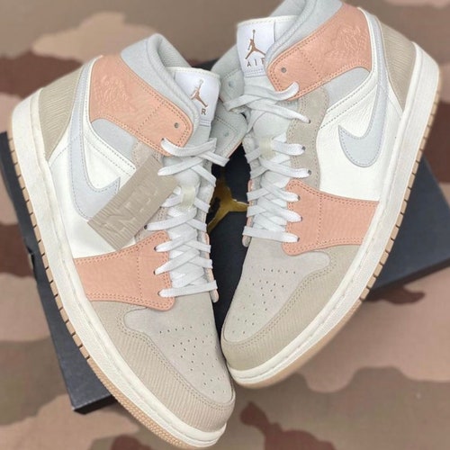 Light Beige Air Jordan 1 Mid Brown Jordans Custom Painted Etsy