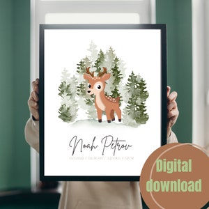 New Baby gift / Personalised gift for newborn / Animal custom name gift / child nursery print / newborn baby Boy girl / birth print