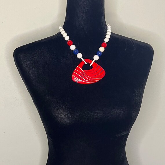 Vintage 70s/80s red white & blue beaded necklace - image 2