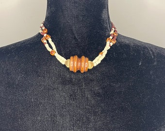 Vintage wood and shell beaded necklace