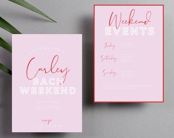 Roze rode vrijgezellenfeest uitnodiging sjabloon, afdrukbare feestuitnodiging, evite sms, bewerkbare uitnodiging, sjabloon direct downloaden