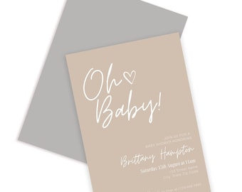 Oh Baby Shower Invitation, Minimalist Gender Neutral Baby Shower Invitation Template, Baby Brunch, Baby Sprinkle, Modern Baby Shower Invite