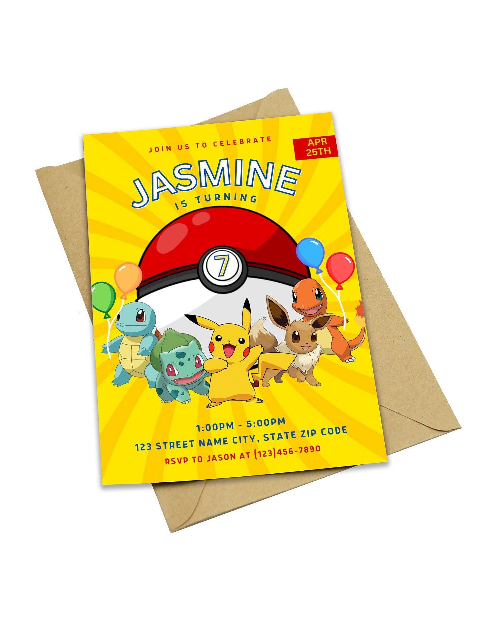 Editable Pokemon Birthday Invitation, Printable Pokemon Birthday Party