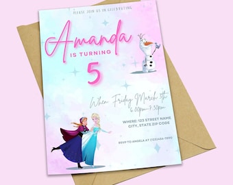 Zaproszenie na urodziny Frozen Princess Else Anna Zaproszenie na imprezę Frozen Girl Zaproszenie na urodziny Frozen EDYTOWALNY szablon do natychmiastowego pobrania