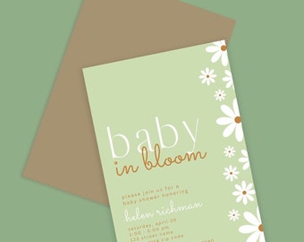 Daisy Baby in Bloom Baby Shower Party Invitations | Printable Instant Download | Editable Template