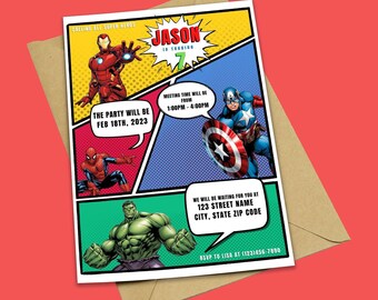 Edytowalne zaproszenie urodzinowe superbohaterów | Superhero Evite | Edytowalne w Canva Zaproszenie na urodziny | Natychmiastowe pobranie Edytowalny szablon