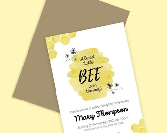 Bewerkbare Bee Baby Shower Uitnodiging Set Zonnebloem Genderneutraal Een kleine honingbundel Uitnodigingspakket Afdrukbare sjabloon Direct downloaden