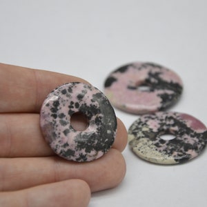 Rhodonite Donut Gemstone Donut Healing Stone Pendant image 3