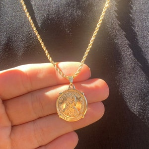 18K Mens Necklace with Coin Charm,  20&quot; 22&quot; 24&quot; Gold Filled Rope Chain, Waterproof necklace, Layering Necklace, Mens Gifts, Jewelry Gifts