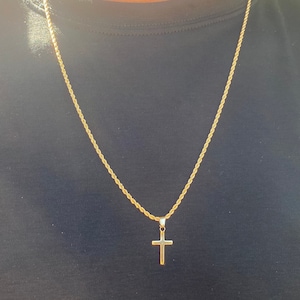 18K Mens Cross Necklace on Rope Chain, Religious Gift for Man, Catholic Jewelry, Mens ChainNecklace, Gold Filled, Waterproof Cross Jewelry,