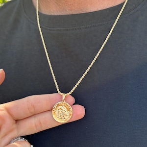 18K Gold Saint Christopher Anhänger, Religiöse Medaille der Männer, Klassische Goldkette, Geschenk für Männer, Spiritueller Schutz Anhänger