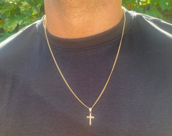 18K Men&#39;s cross necklace, Catholic necklace, Cross necklace, Religious necklace, Men&#39;s gold cross necklace, Mens accessories, Men jewelry