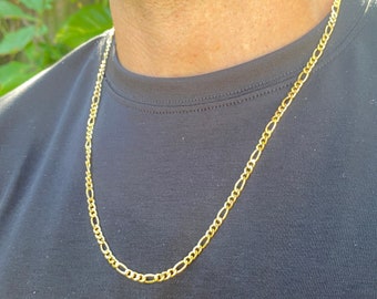 Cadena Figaro de oro de 18 quilates, collar de oro para hombre de 4 mm, cadena Figaro clásica para hombre, joyería de oro en 20", 22" y 24", elegante collar de cadena para hombre.