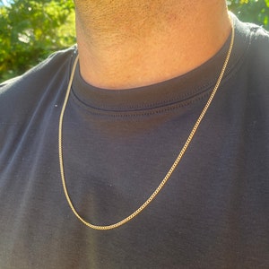 18K Gold Filled Men Curb Chain, Thin Layering Necklace for Him, Waterproof Chain, Minimalist Jewelry, Gift for Men, Dainty Initial Necklace