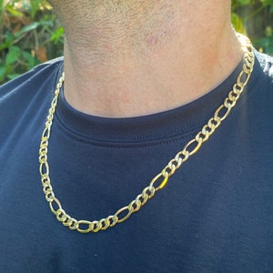 18K Thick Gold Figaro Chain for Men, 7mm Mens Necklace, 20&quot; 22&quot; 24&quot; Waterproof Necklace, Gift for Him, Gold filled chain ,Mens Jewelry