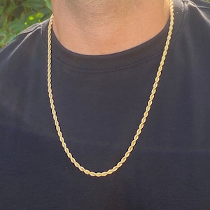 18K 4mm Gold Filled Rope Chain, Mens Rope Necklace, Mens accessories, Gold Mens Chain, Waterproof Jewelry, Jewelry Gifts for him, Boyfriend