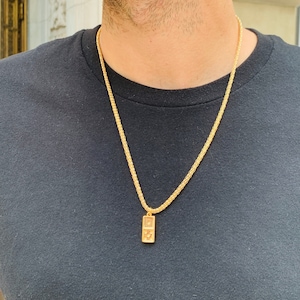18K Domino Charm Necklace, Men&#39;s Domino Charm Pendant, Domino Lover Gift, Hispanic Man Gift, Gift for Hispanic Grandfather,Hispanic Heritage