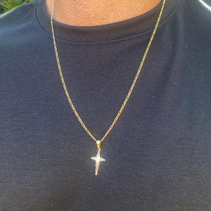 18K Cross Pendant necklace for Men, Cross Jewelry for Him, Rope Chain, Figaro Chain, Christian Cross, Mens chain, Layering Necklaces