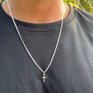 Men&#39;s Necklace, 925 Sterling Silver Cross Necklace for Men, Men&#39;s Chain with Pendant, Minimalist Silver Chain, Religious Jewelry