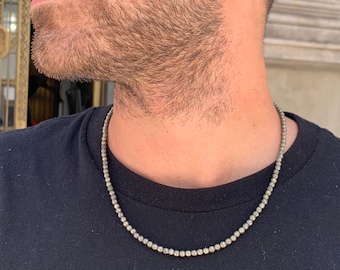 Mens Pyrite Beaded Necklace, Mens Surfer Beaded Necklace, Beach Necklace, Rustic Necklace, Cool Mens Necklacece, For Him, Layering Chain