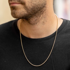 18K Mens Ball Chain Necklace, Charm Necklace, Gold Filled Necklace, Military Ball Chain, Mens Accessories, Long Gold Chain, Layering Chain