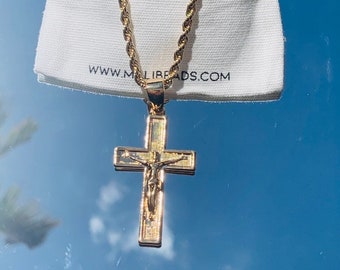18K Men's Large cross necklace, Crucifix Chain, Religious Gift for Man, Men's gold filled rope chain, Christian Jewelry, Mens accessories