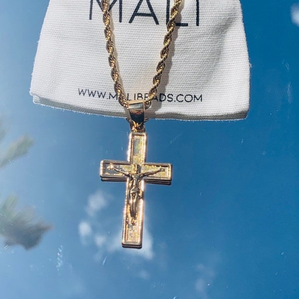 18K Men's Large cross necklace, Crucifix Chain, Religious Gift for Man, Men's gold filled rope chain, Christian Jewelry, Mens accessories