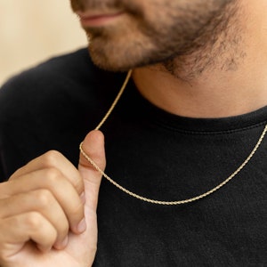 18K Thin Gold Rope Chain for Men, 2mm Waterproof Gold-Filled Necklace, Minimalist Jewelry, Gold Necklace for Him, Mens Jewelry, Gift for Him