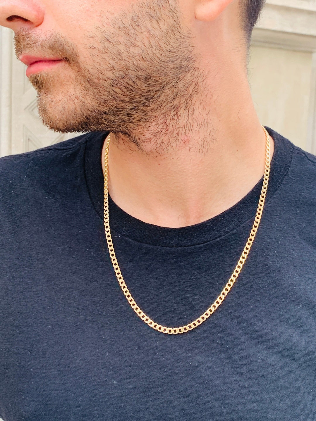 18K Mens Gold Filled Curb Chain, 5mm Gold Chain, Waterproof Necklace, Necklace for Guys, Cuban