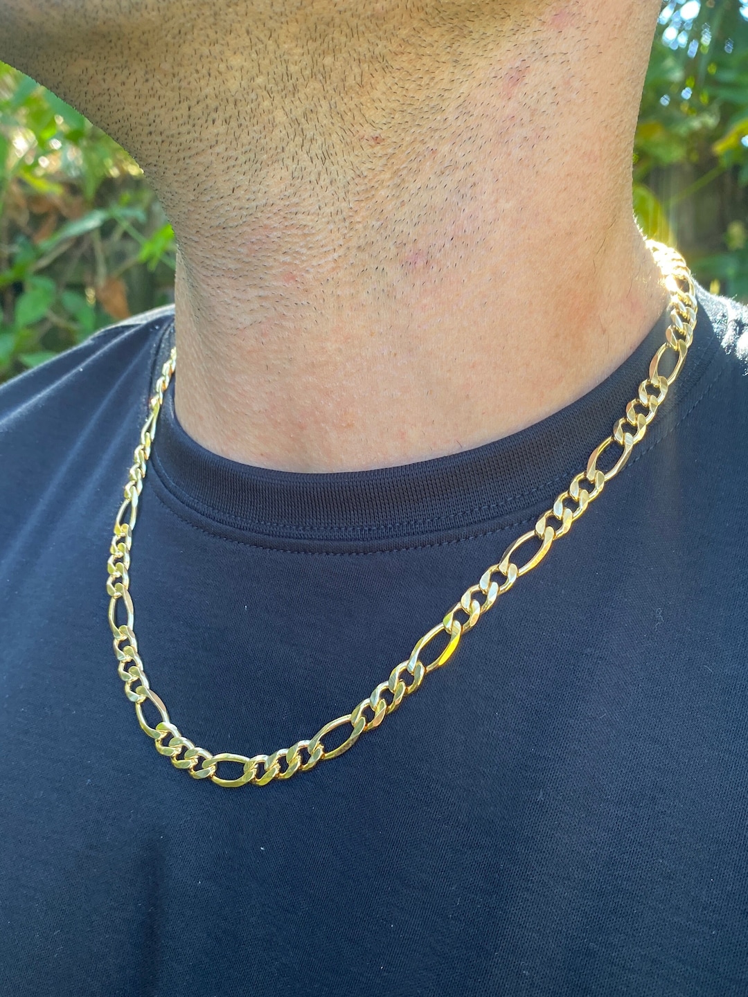18K Thick Gold Figaro Chain for Men, 7mm Mens Necklace, 20