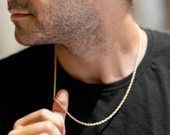 18K Thick Gold Mens Rope Chain, Waterproof Chain, Ready to Ship, Gold Filled Necklace, Mens Gold Necklace, Gold Chain for Men, Men Jewelry