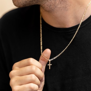 18K Men&#39;s cross necklace, Catholic necklace, Cross necklace, Religious necklace, Men&#39;s gold cross necklace, Mens accessories, Men jewelry