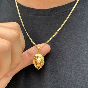 18K メンズ ライオンヘッドネックレス、ライオンチャームペンダントネックレス、ロープチェーン、フィガロネックレス、ハンターへのギフト、メンズチャームネックレス、彼へのギフト