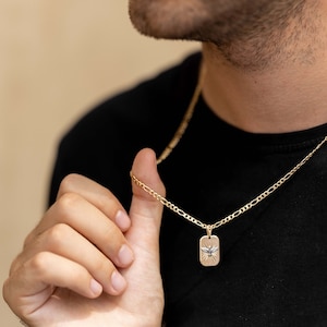 18K Holy Spirit Charm Necklace, Religious Necklace, Holy Spirit Medal, Layering Necklace, Catholic Jewelry, Protection Necklace, Men&#39;s Gift