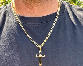 メンズ 18K クロスネックレス、ゴールドフィルドクロスネックレス