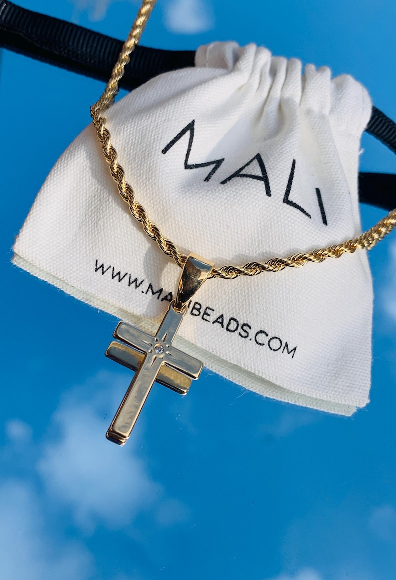 18K Men's Large Cross Necklace, Cross Rope Chain, Religious Gift for ...