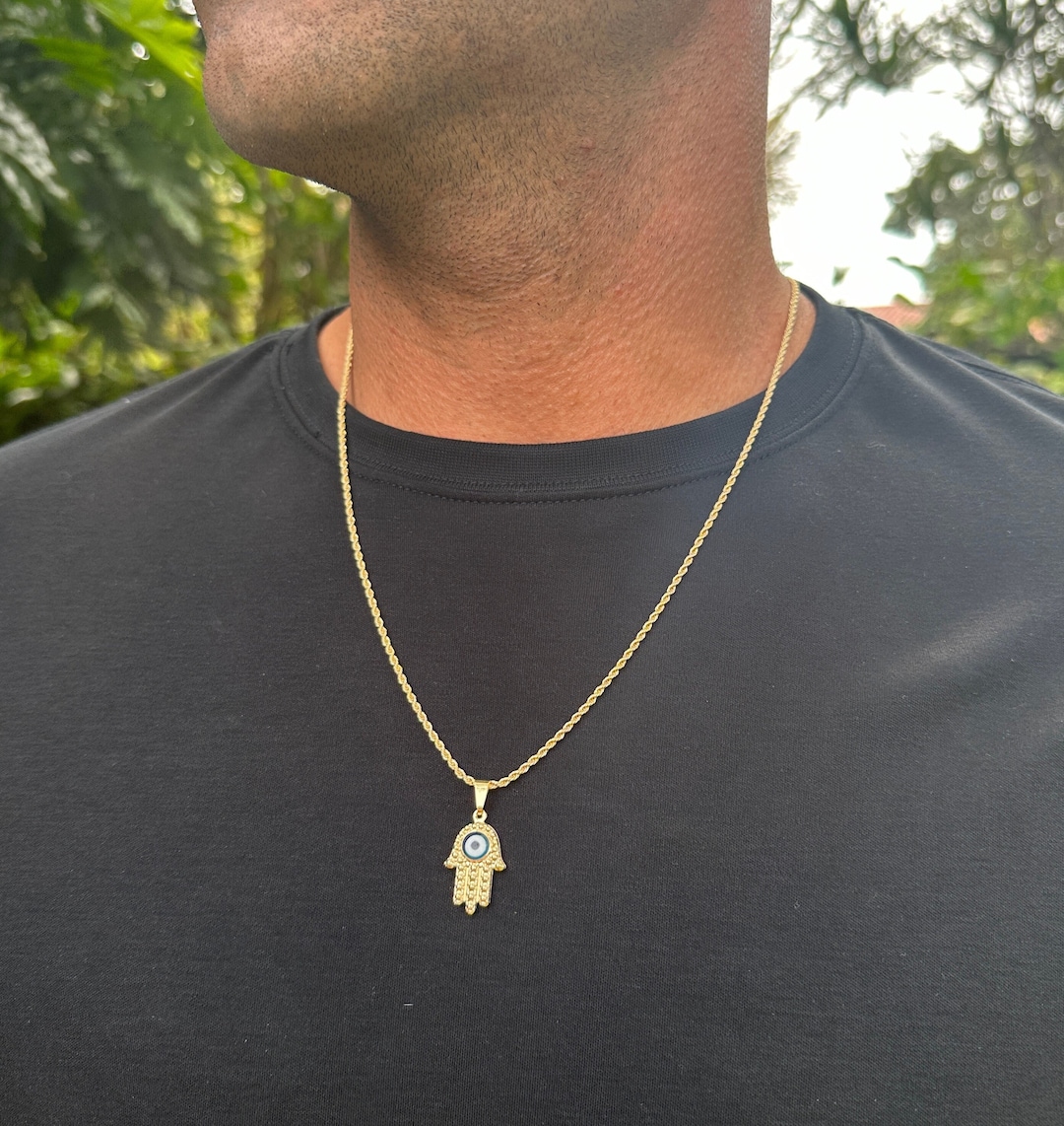 Hamsa Rope Chain Men's Hamsa Charm Necklace, Gold Filled Rope Chain, Hamsa Jewelry,mens ...