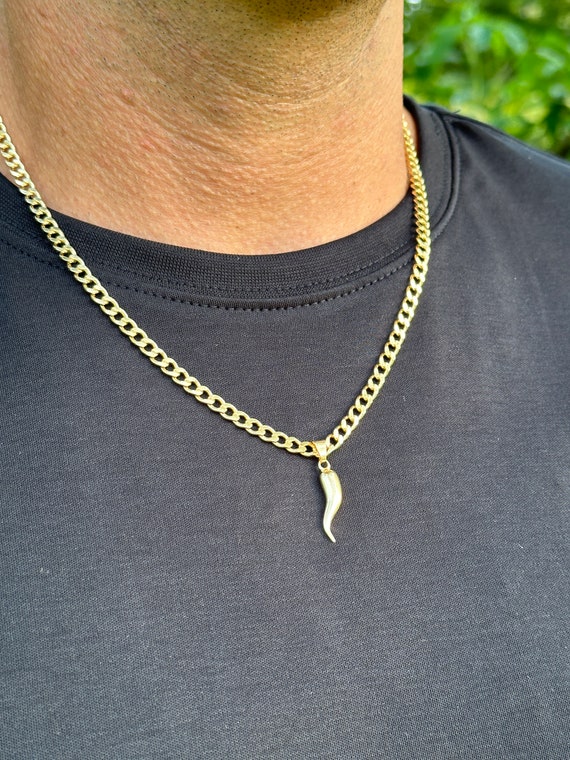 18K Italian Cornicello Necklace, Gold Filled Italian Amulet