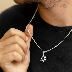 Sterling Silver Star of David Necklace, Magen David Necklace, Mens Jewelry, Waterproof Necklace, Curb Chain, Batmitzvah Gift, Jewish Star