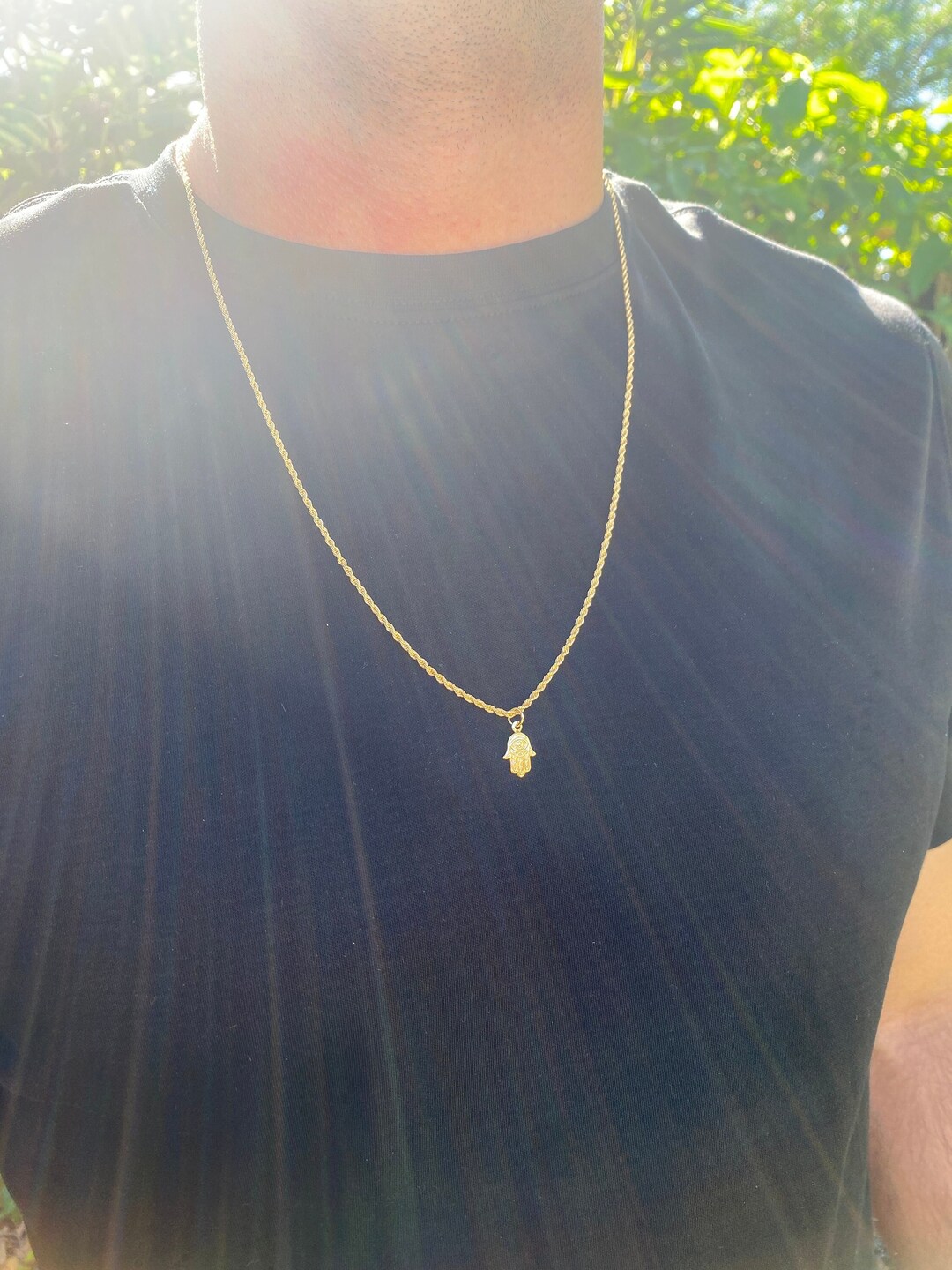 Hamsa Rope Chain Men’s Hamsa Charm Necklace, Gold Filled Rope Chain, Hamsa Pendant ...