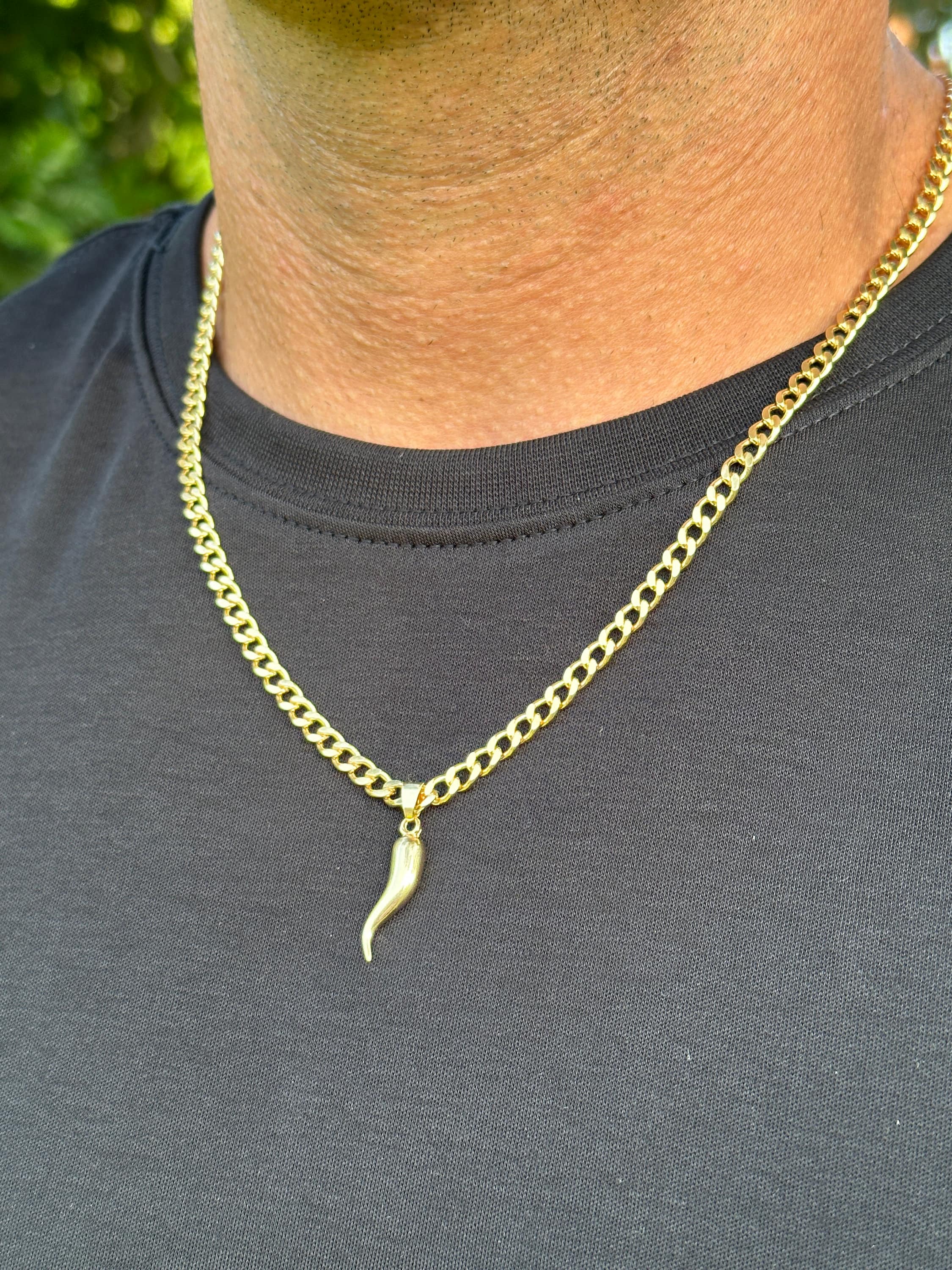 18K Italian Cornicello Necklace, Gold Filled Italian Amulet