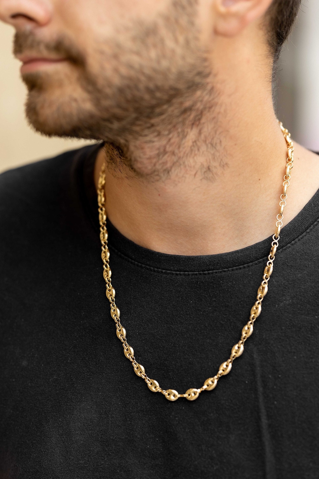 18K Mariner Puff Chain, Thick Gold Mens Chain, Mens Necklace, Mens Jewelry, Gift for Him, Gift