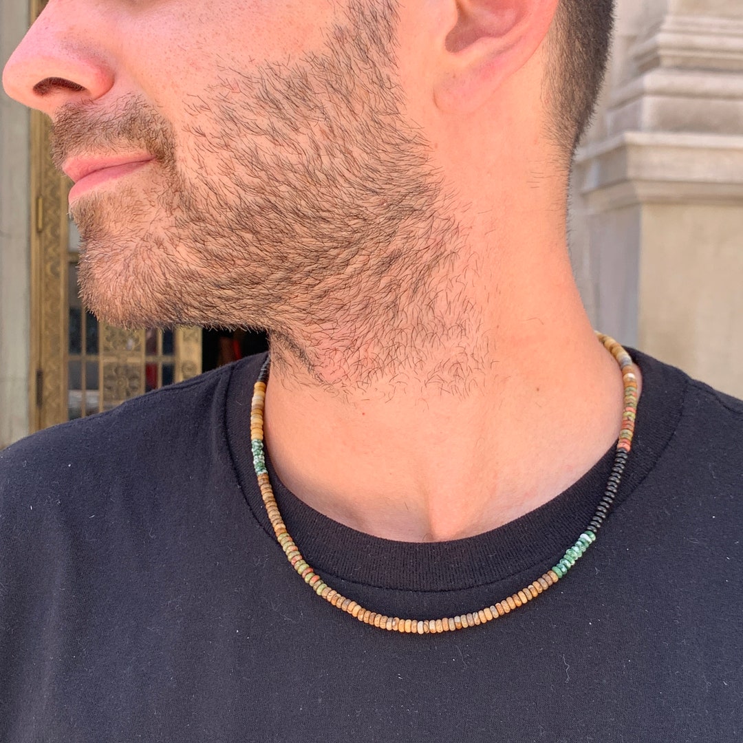 Mens Beaded Choker Necklace, Mens Wooden Necklace, Beach Necklace